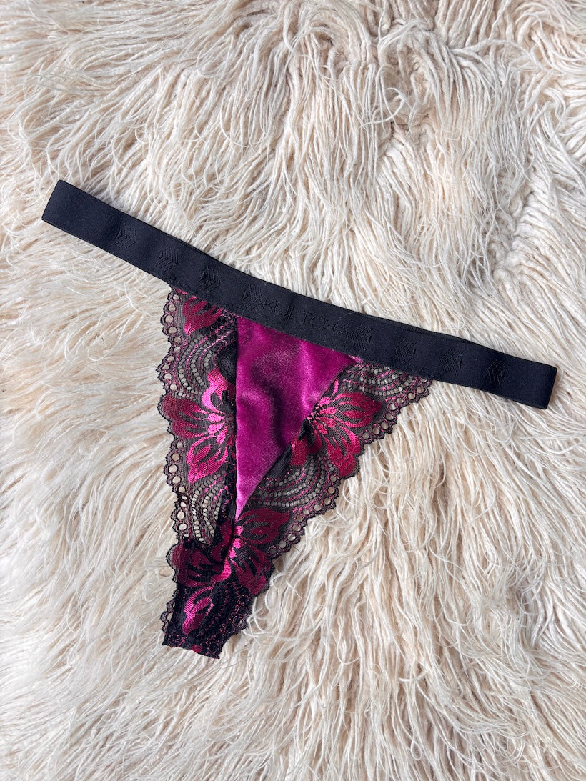 Fuchsia Velvet & Lace Briefs G-String