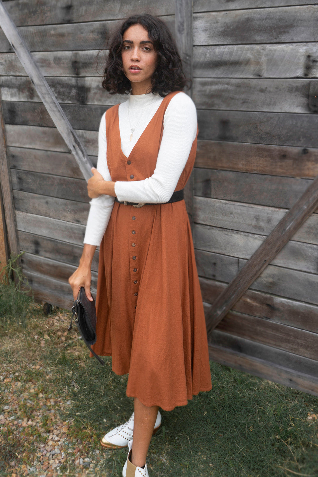 Summah ~ linen button through dress PINDAN rust orange