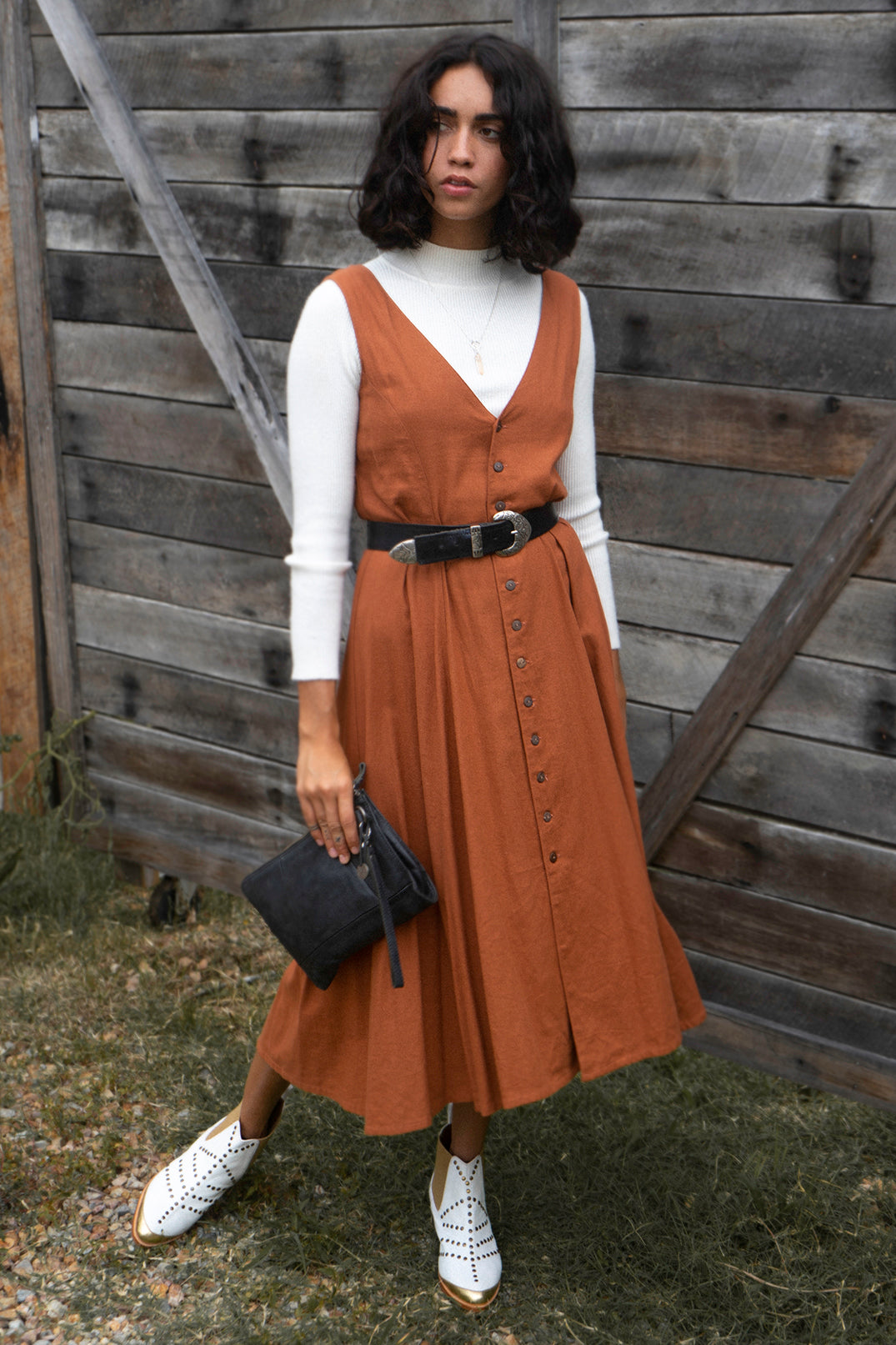 Summah ~ linen button through dress PINDAN rust orange