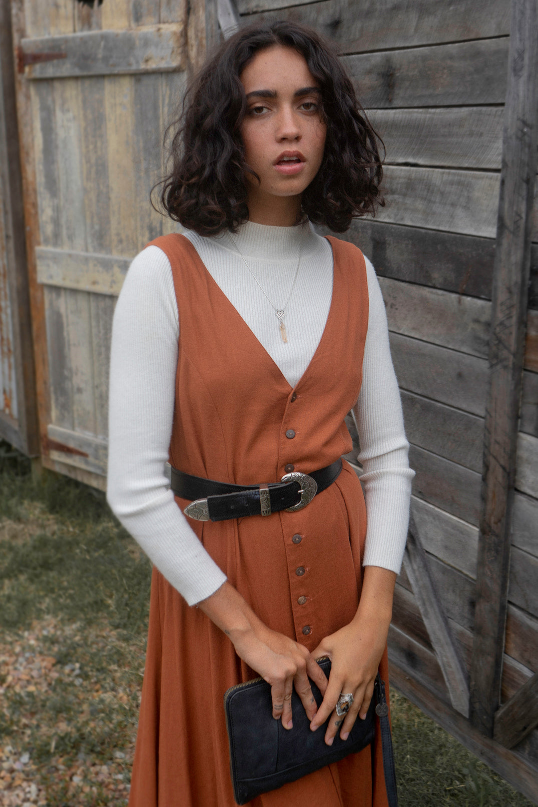 Summah ~ linen button through dress PINDAN rust orange