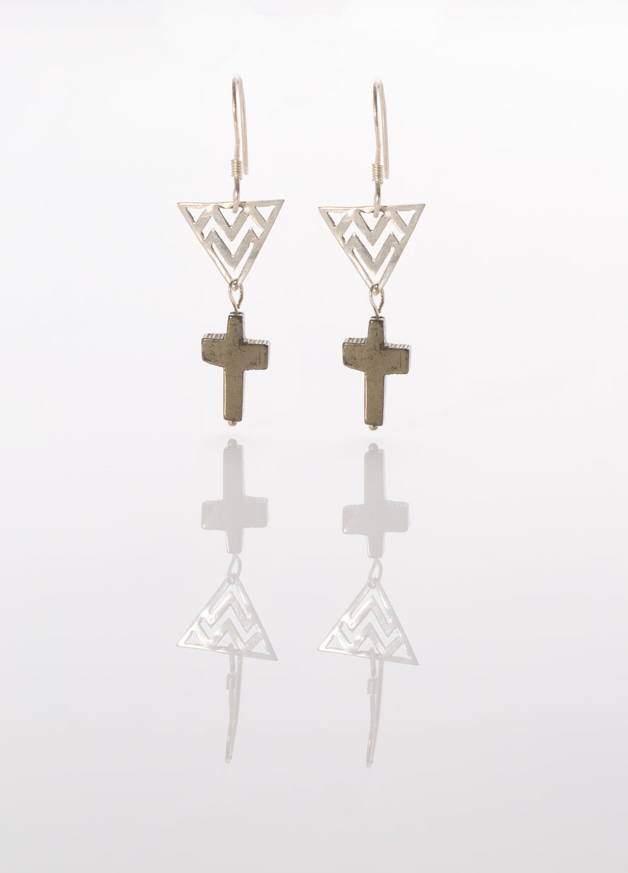 Pyrite Cross Earrings