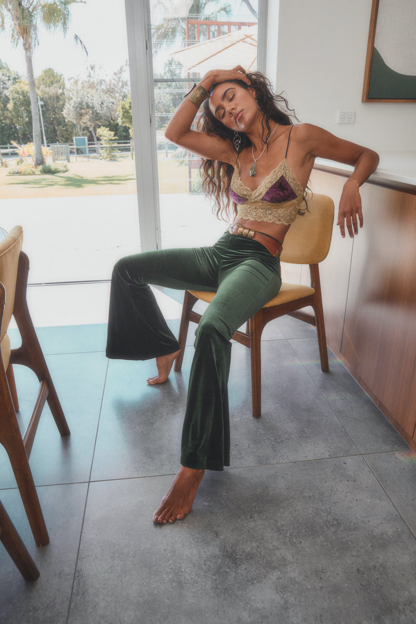 Zeppelin Velvet Flares (Olive Green)