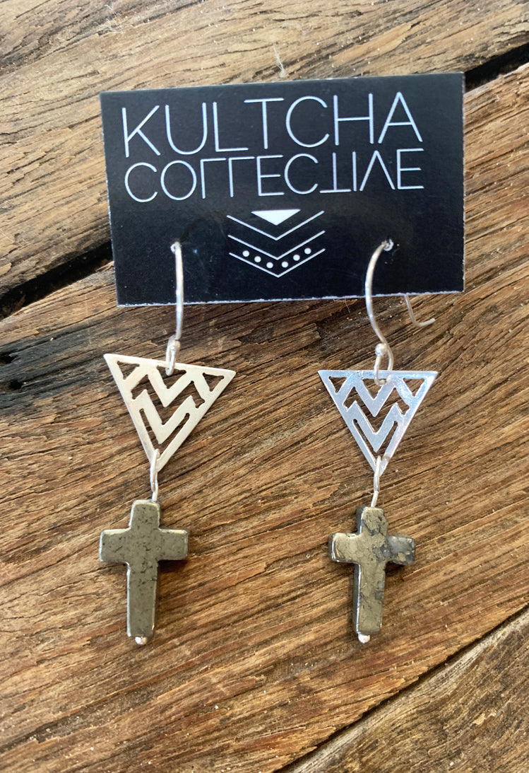 Pyrite Cross Earrings