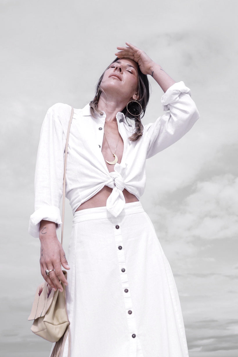 Summah ~ soft cream linen cotton maxi button up skirt