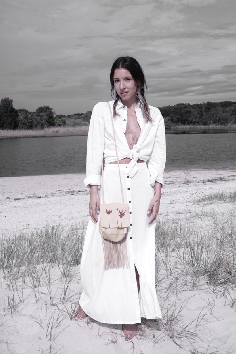Summah ~ soft cream linen cotton maxi button up skirt