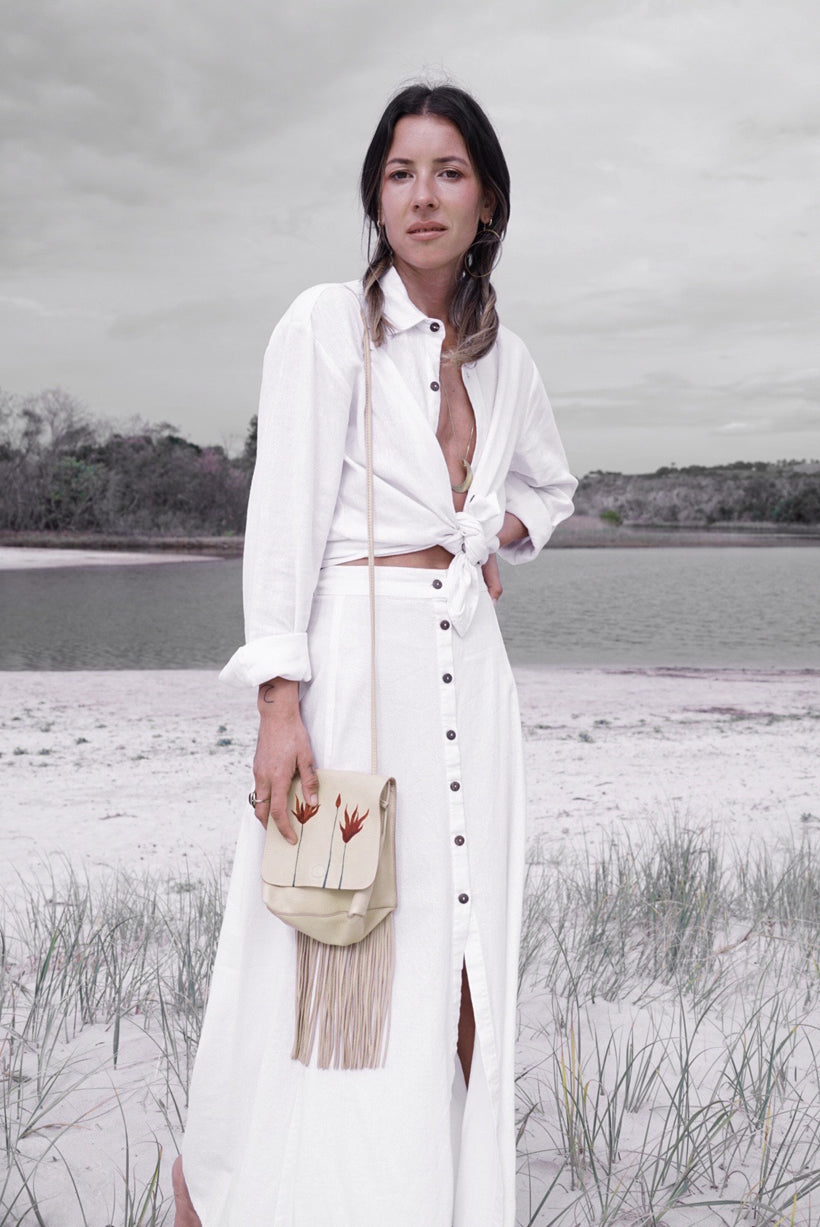 Summah ~ soft cream linen cotton maxi button up skirt