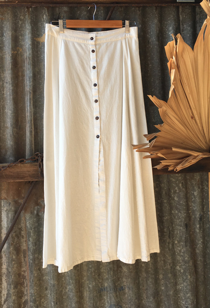 Summah ~ soft cream linen cotton maxi button up skirt