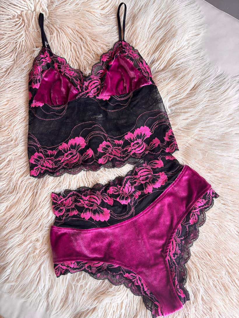 Fuchsia Velvet & Lace Bralette